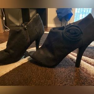 black suede ankle heel.